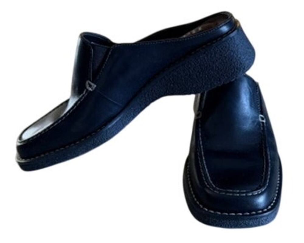 Bass Tiona Black Leather Mule Clogs Women's 8.5M Slip On Comfort Shoes Brazil